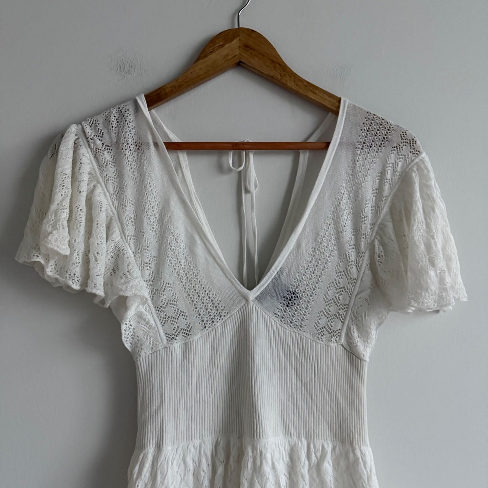 MNG Suit Boho Crochet Babydoll Tiered Mini Dress Size XS